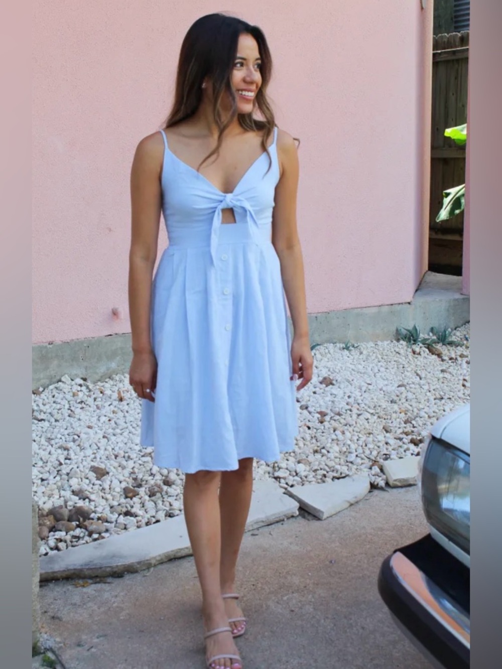 Fancyinn Light Blue Tie-Front Midi Dress